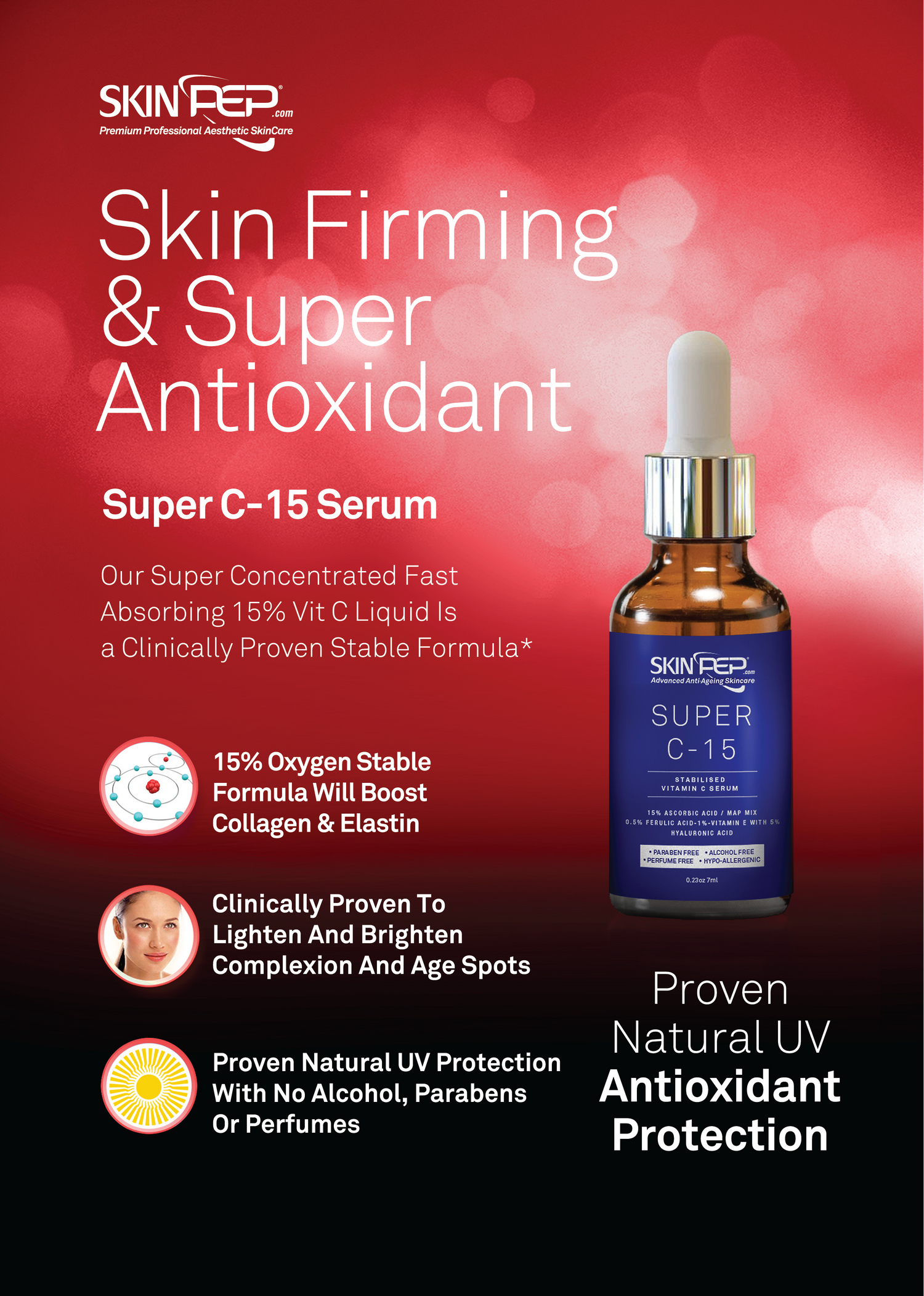 Super C15 Serum (15% Ascorbic Acid, 0.5% Ferulic Acid, 1% Vit E, 2% Hyaluronic Acid + Matrixl)