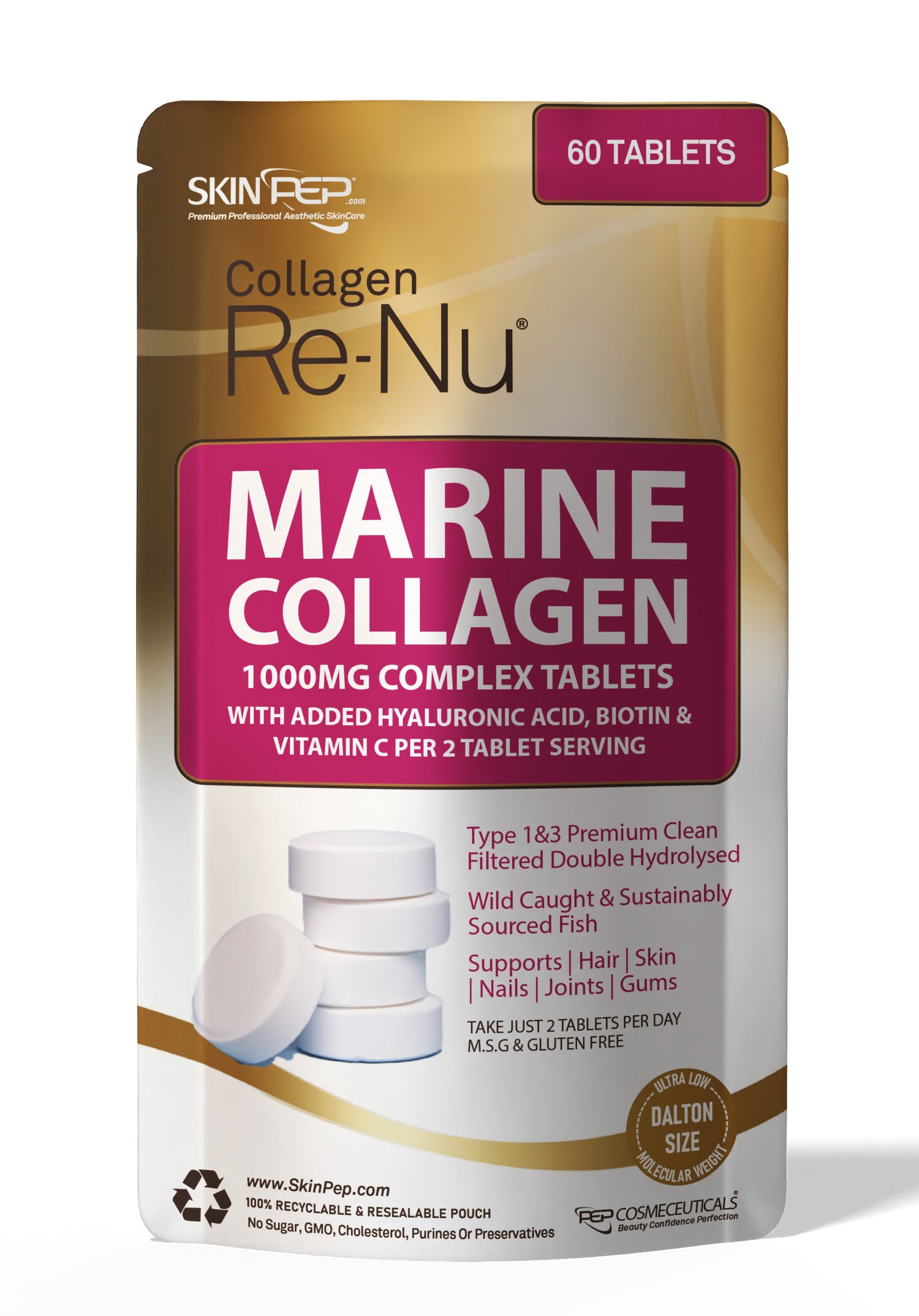 1270mg Marine Collagen Complex Capsules + Hyaluronic Acid + Vit C + Biotin - (Hydrolysate Peptides)