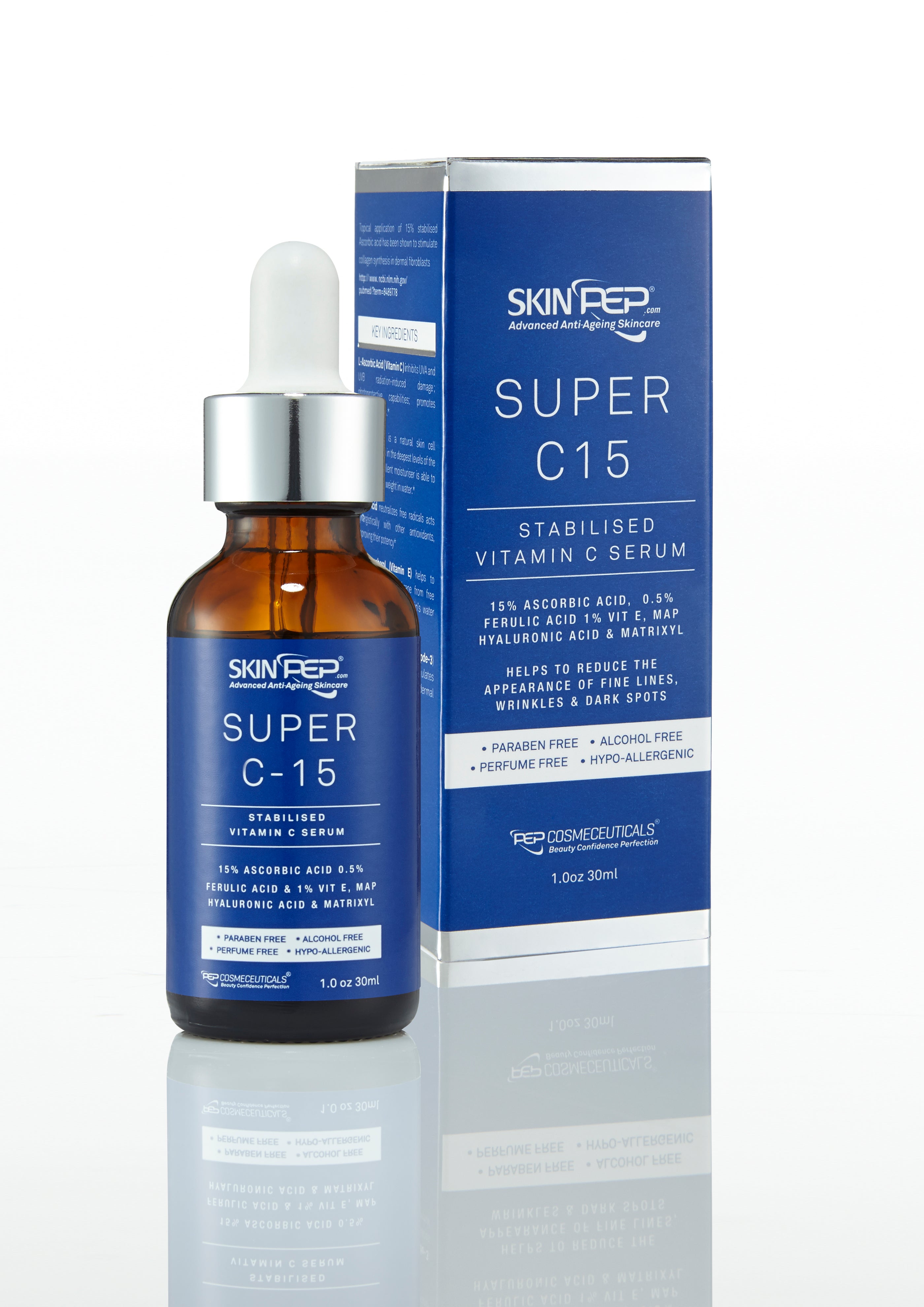 Super C15 Serum (15% Ascorbic Acid, 0.5% Ferulic Acid, 1% Vit E, 2% Hyaluronic Acid + Matrixl)